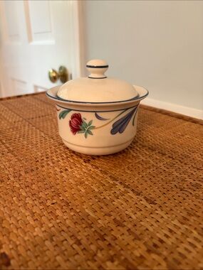Lenox Chinastone Sugar Bowl - Poppies on Blue Pattern, Discontinued -Made in USA